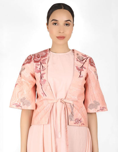 Marble print jacket with Drape tunic - Rose Gold