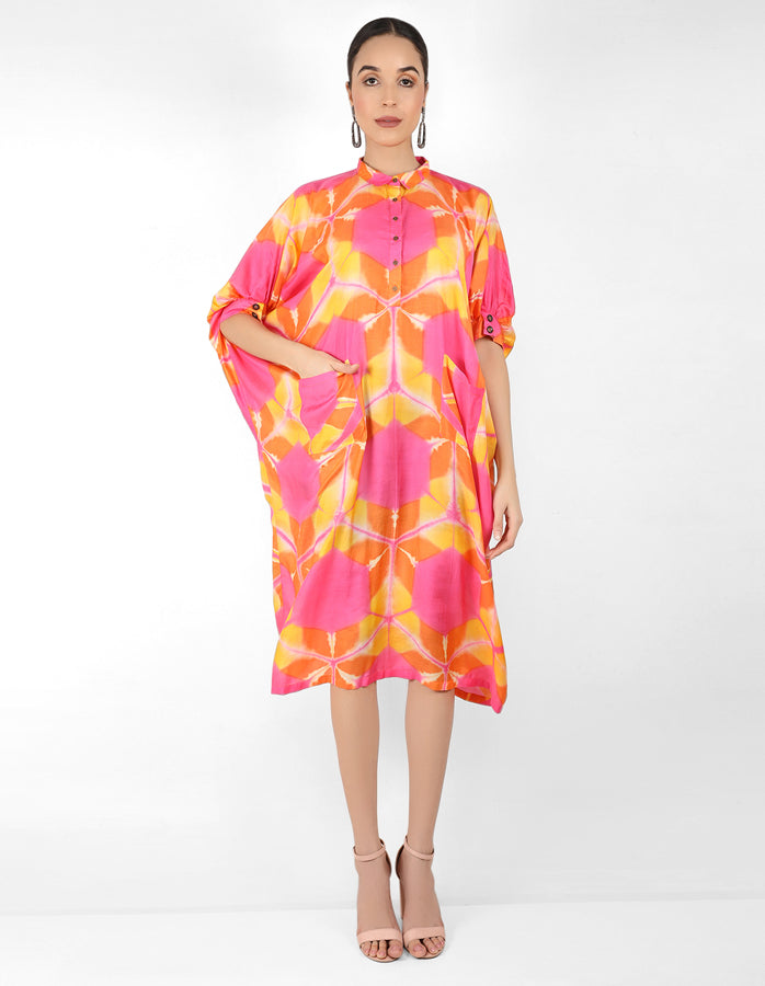 Kaleidoscopic Kaftan shirt - Pink,  Red & Orange