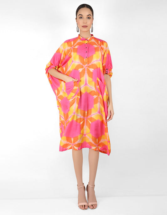 Kaleidoscopic Kaftan shirt - Pink,  Red & Orange