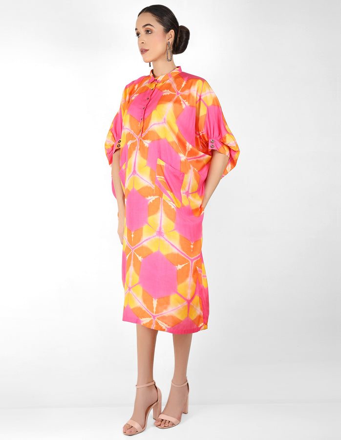 Kaleidoscopic Kaftan shirt - Pink,  Red & Orange