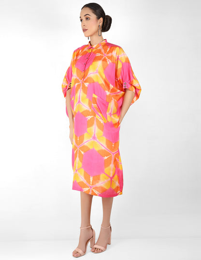 Kaleidoscopic Kaftan shirt - Pink,  Red & Orange