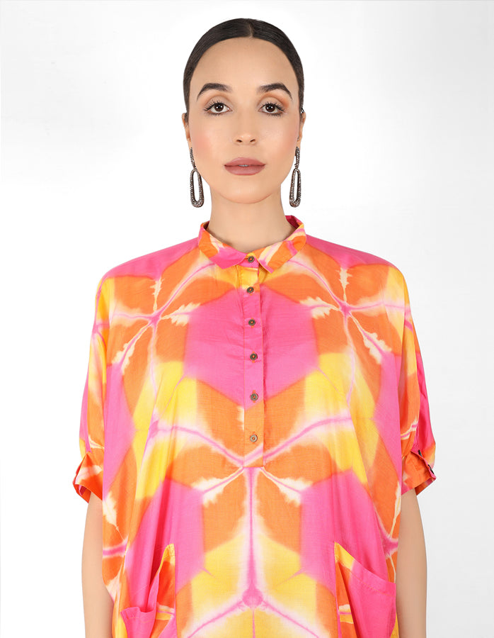 Kaleidoscopic Kaftan shirt - Pink,  Red & Orange
