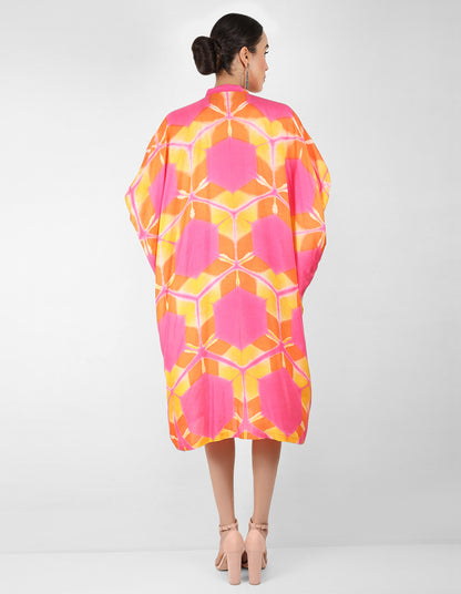 Kaleidoscopic Kaftan shirt - Pink,  Red & Orange