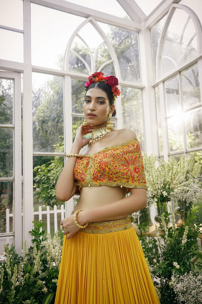 Silk blouse with seqein embroidered georgette skirt