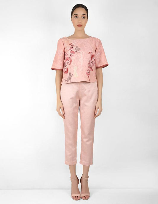 Marble print square cut blouse - Rose Gold