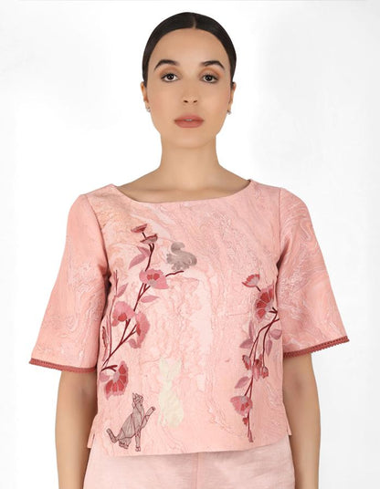 Marble print square cut blouse - Rose Gold