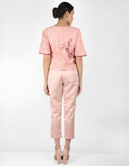 Marble print square cut blouse - Rose Gold