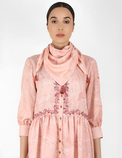 marble print Summer garden high low shirt with scarf - Rose Gold