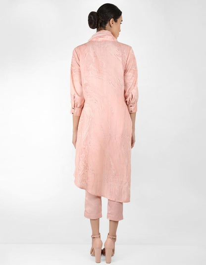 marble print Summer garden high low shirt with scarf - Rose Gold