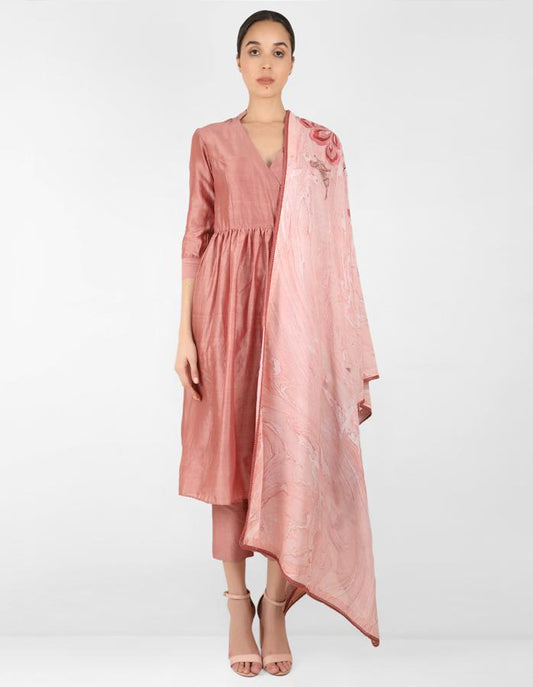 marble print Summer garden dupatta with tunic - Rose Gold