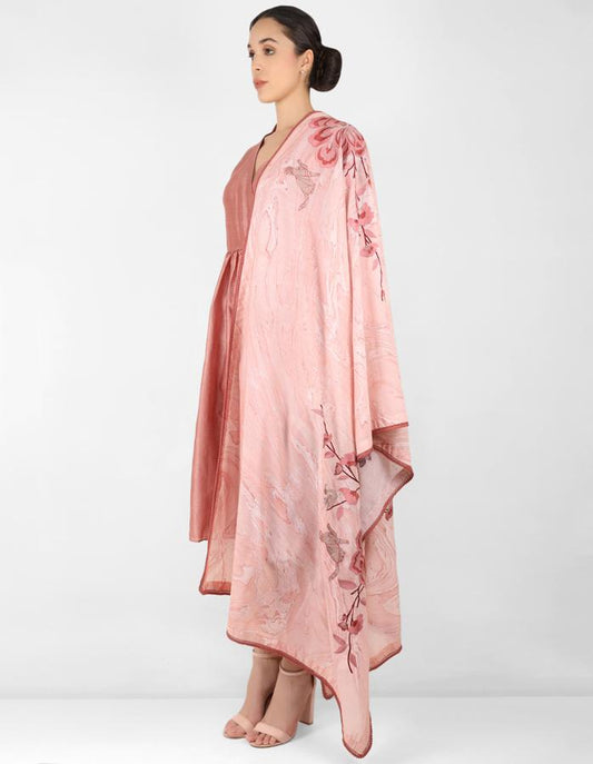marble print Summer garden dupatta with tunic - Rose Gold