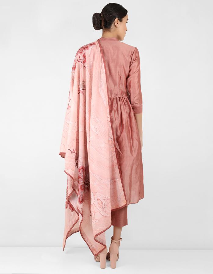 marble print Summer garden dupatta with tunic - Rose Gold