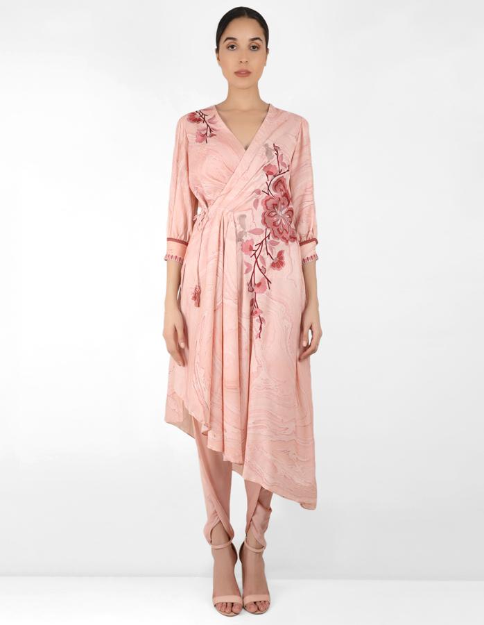 marble print Summer garden angrakha tunic - Rose Gold