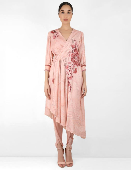 marble print Summer garden angrakha tunic - Rose Gold
