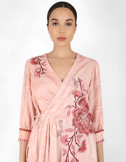 marble print Summer garden angrakha tunic - Rose Gold