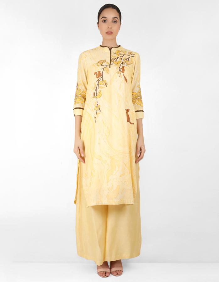 marble print Summer garden tunic - Yellow