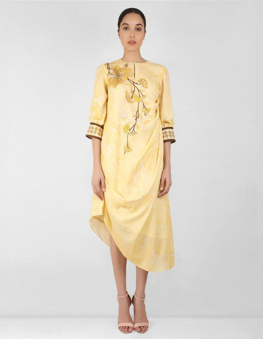 marble print Summer garden drape tunic - Yellow