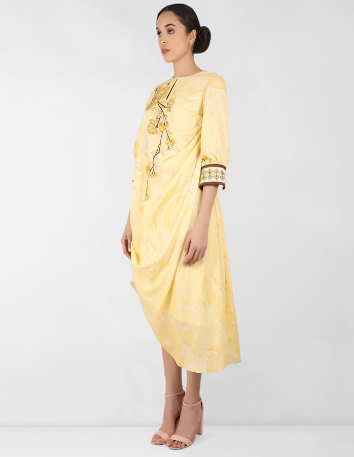 marble print Summer garden drape tunic - Yellow