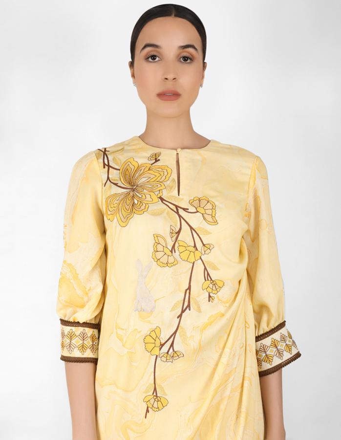 marble print Summer garden drape tunic - Yellow