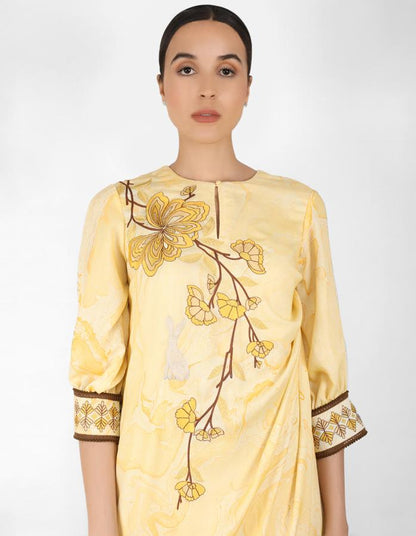 marble print Summer garden drape tunic - Yellow