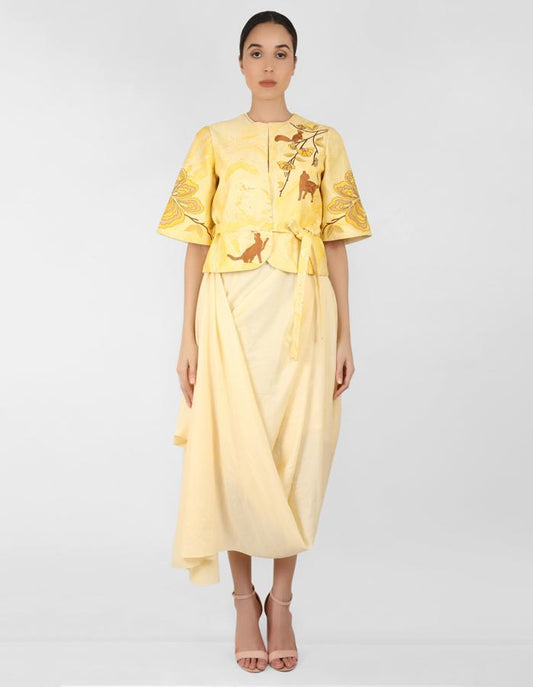 Marble print jacket with Drape tunic - Yellow