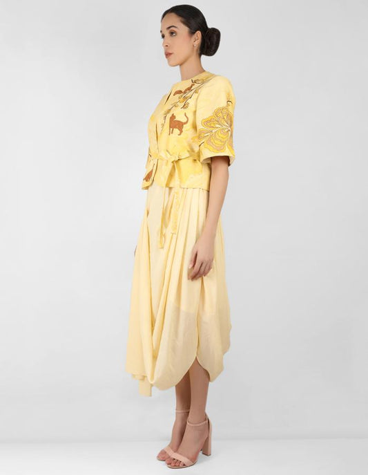 Marble print jacket with Drape tunic - Yellow