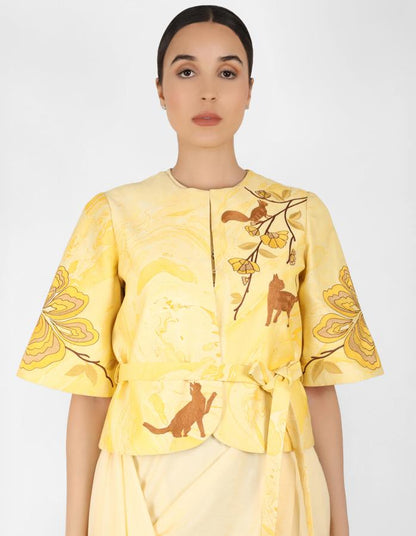 Marble print jacket with Drape tunic - Yellow