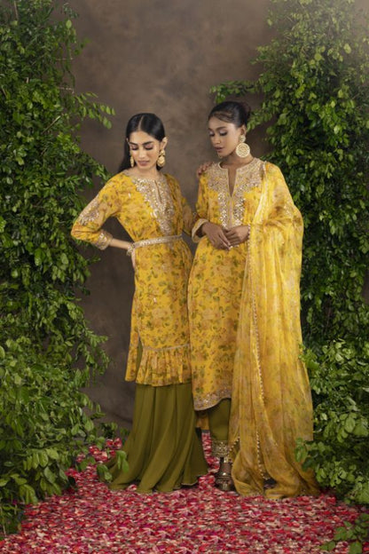 Yellow Floral Printed Moomal Sharara set