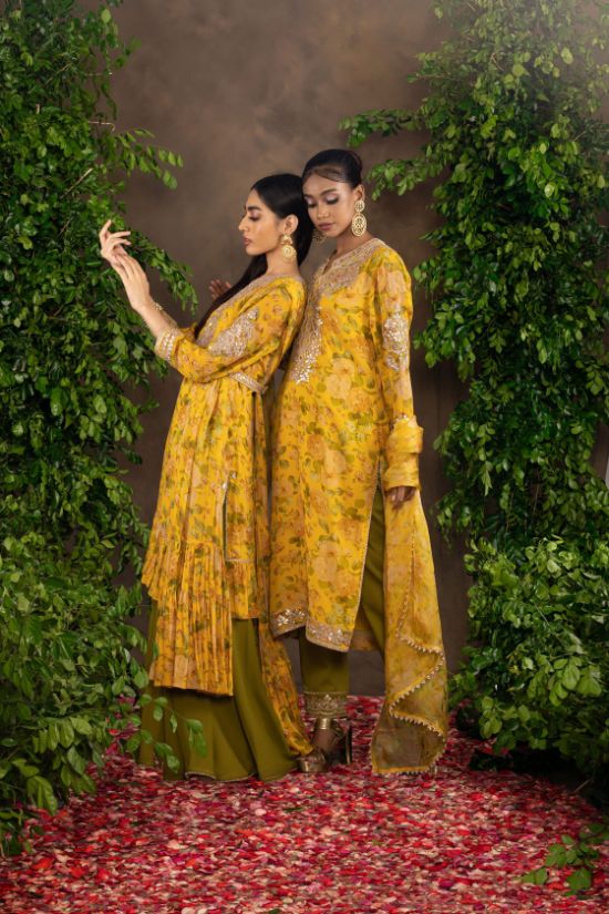 Yellow Floral Printed Moomal Sharara set