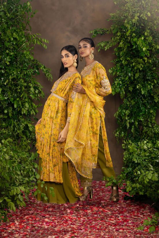 Yellow Floral Printed Moomal Sharara set