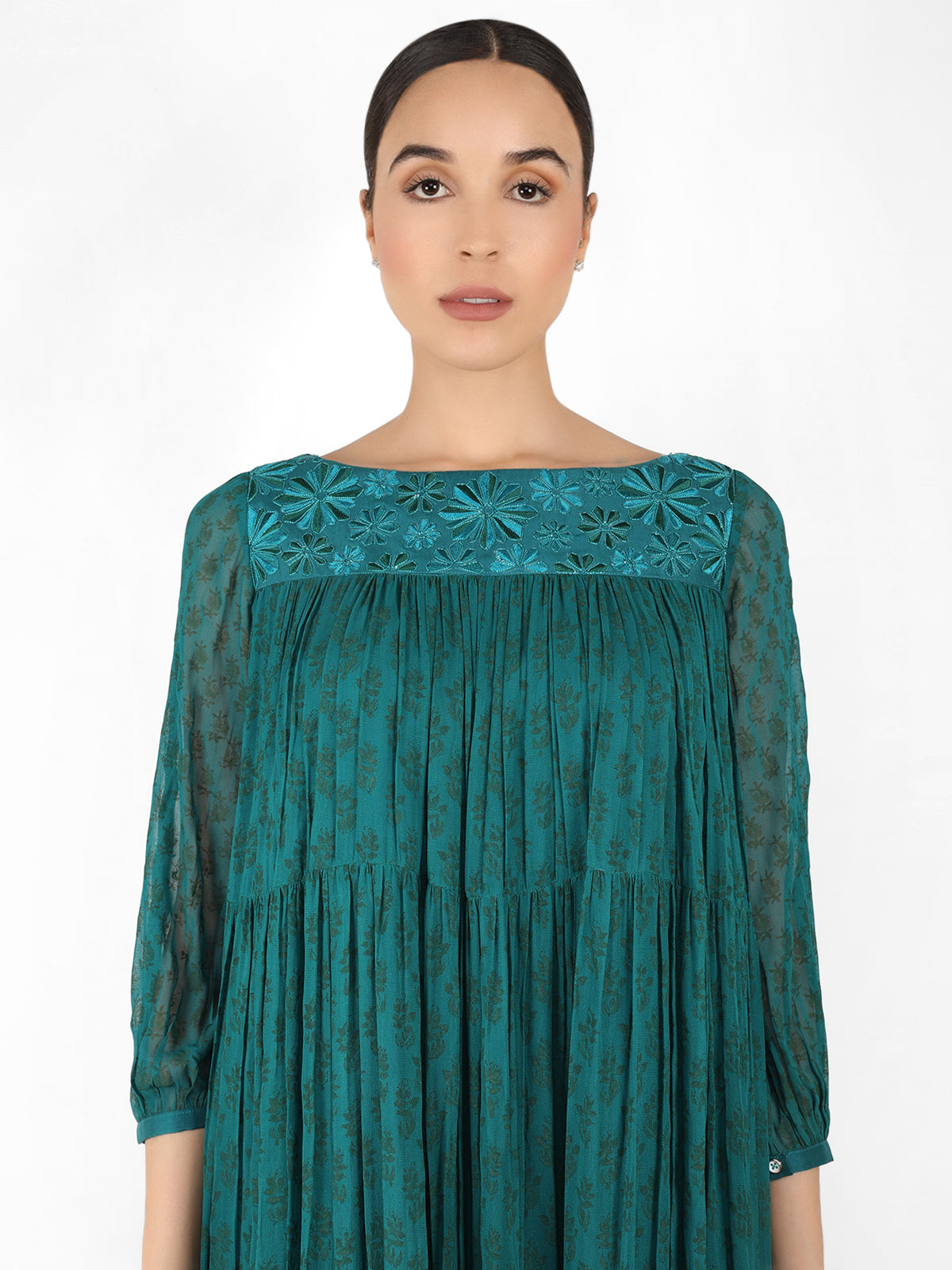The bohemian yoke dress - Deep sea Green