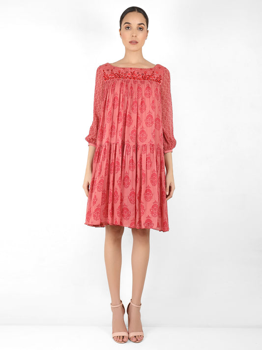 The bohemian yoke dress - Dull coral