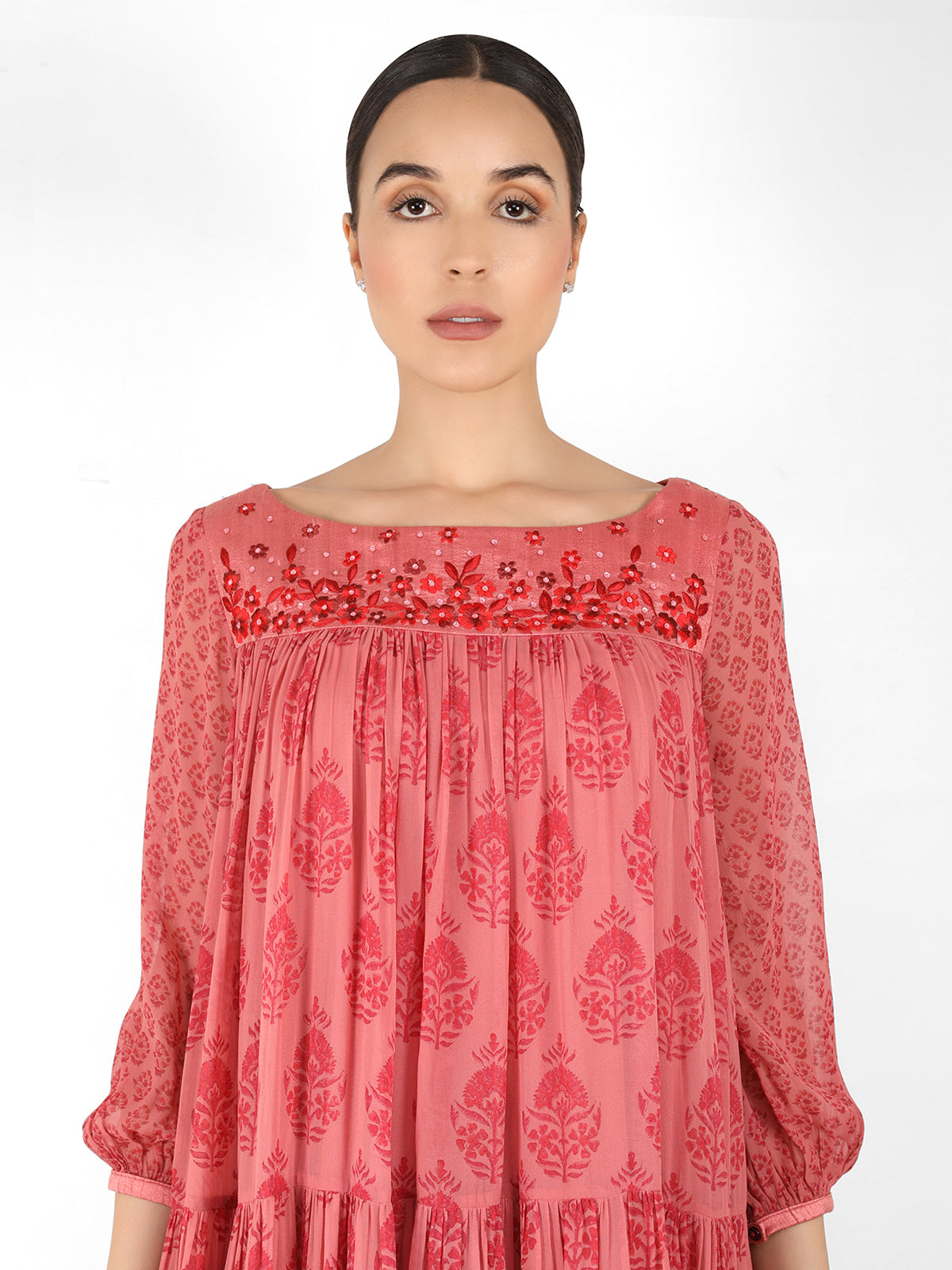 The bohemian yoke dress - Dull coral