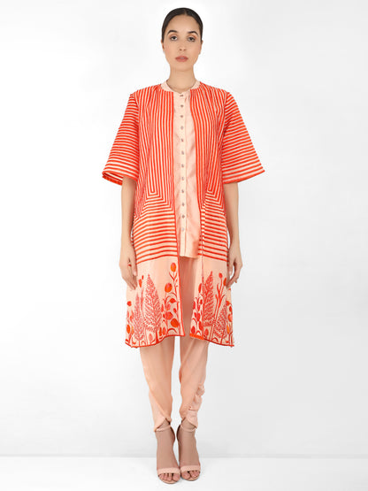 Geometric wave stripe floral jacket - Peach