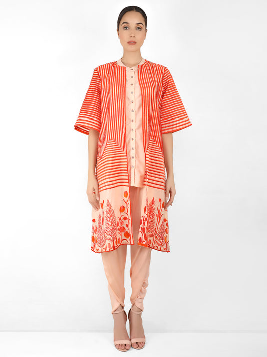 Geometric wave stripe floral jacket - Peach
