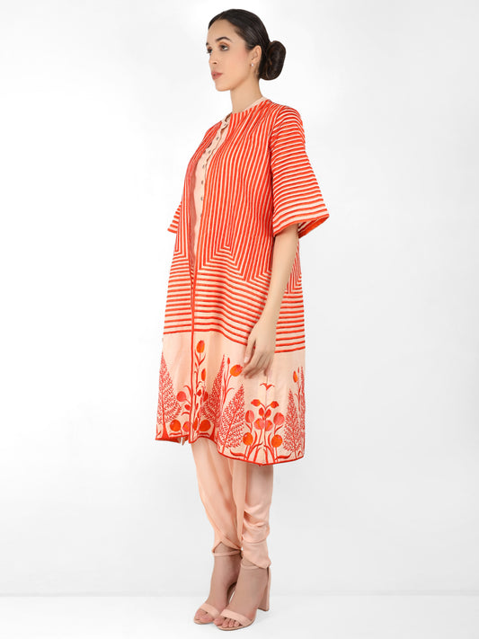 Geometric wave stripe floral jacket - Peach