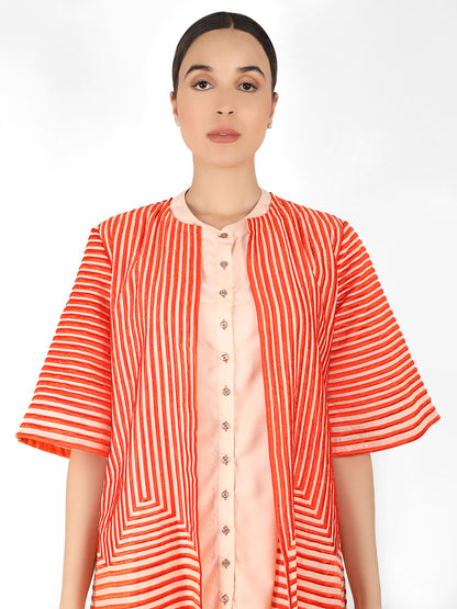 Geometric wave stripe floral jacket - Peach