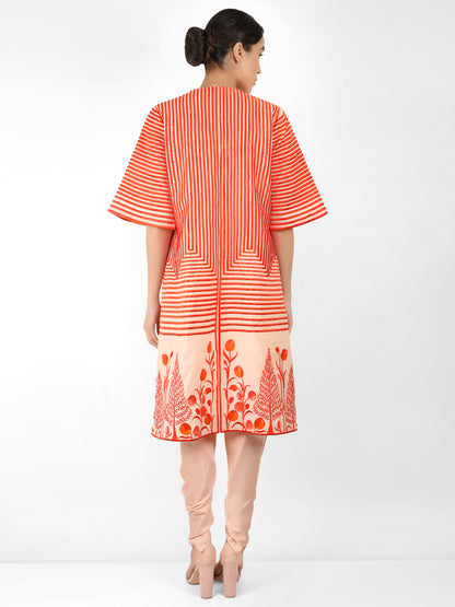 Geometric wave stripe floral jacket - Peach
