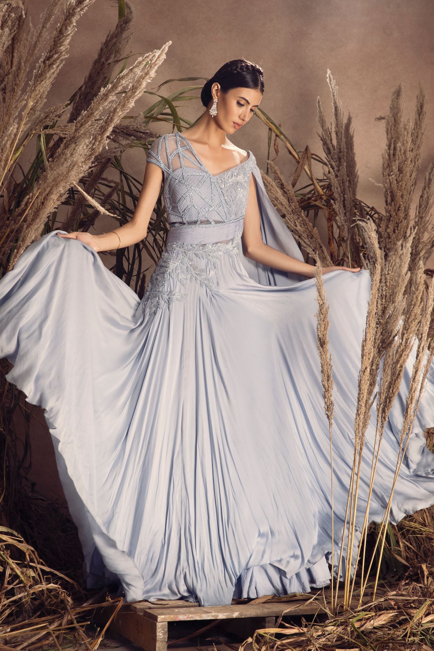 Satin Georgette Drape Gown