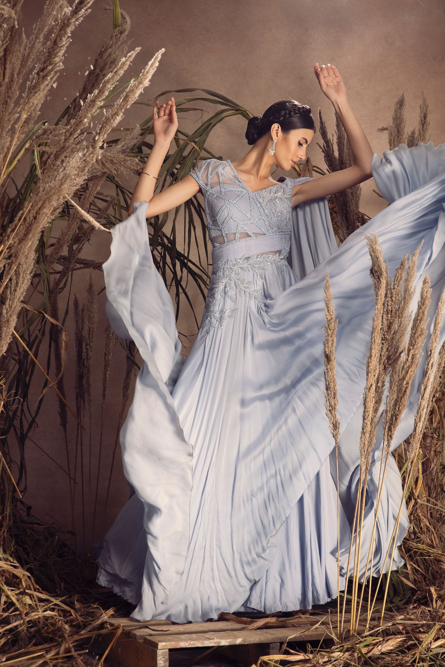 Satin Georgette Drape Gown