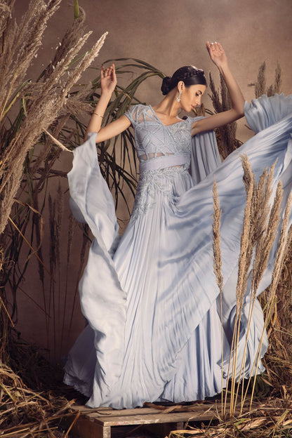 Satin Georgette Drape Gown