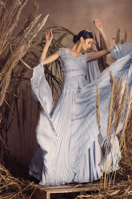 Satin Georgette Drape Gown