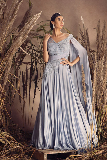 Satin Georgette Drape Gown