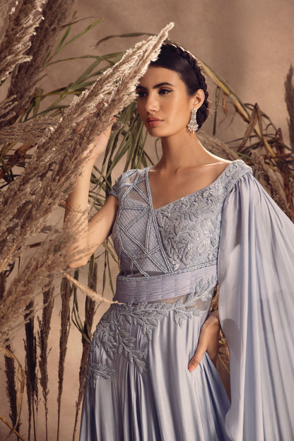 Satin Georgette Drape Gown