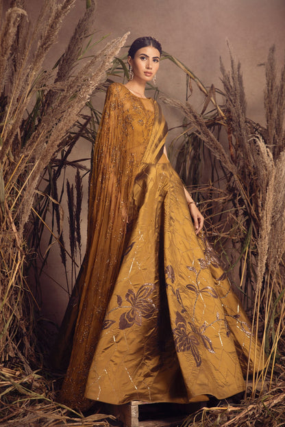 Mehendi Green Silk Tafte Gown