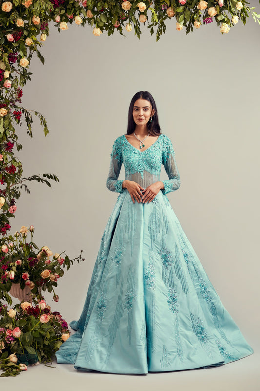 Aqua Blue Tafta Gown
