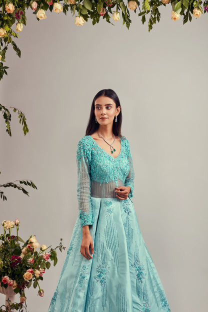 Aqua Blue Tafta Gown