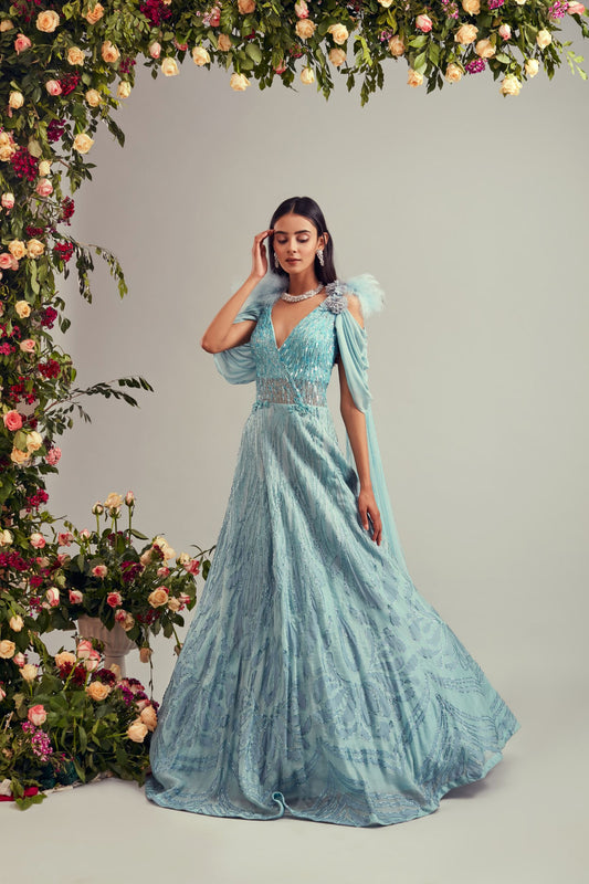 Aqua Blue Organza Gown