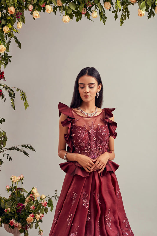 Wine Shaded Organza Gown