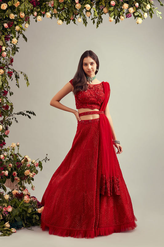 Red Dori Lehenga